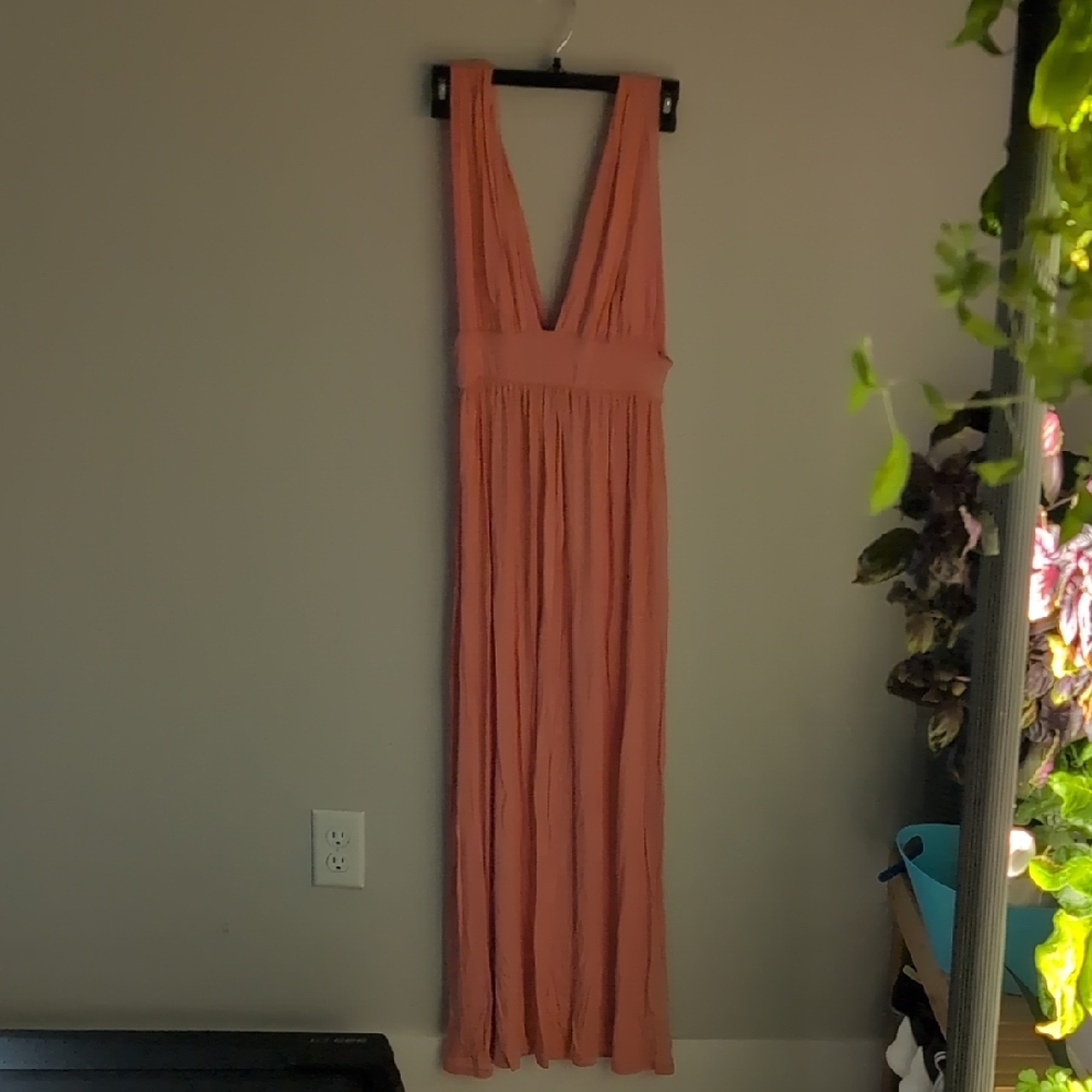 Women’s Deep V-Neck Maxi Dress in Coral 21 Saints